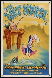 8s833 WET NURSE Kilian 1sh '88 Baby Herman goes fishing w/Roger Rabbit as the bait!