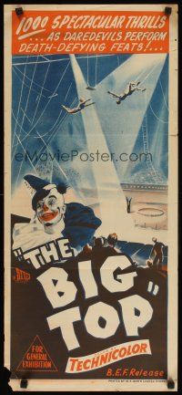 8t421 BIG TOP Aust daybill '44 cool art of circus clown & trapeze act!