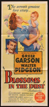 8t428 BLOSSOMS IN THE DUST Aust daybill R50s art of Greer Garson w/baby + close up Walter Pidgeon!