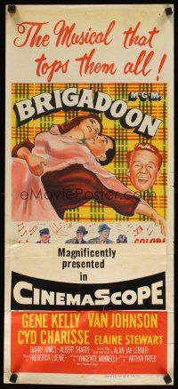 8t439 BRIGADOON Aust daybill '54 great romantic close up art of Gene Kelly & Cyd Charisse!