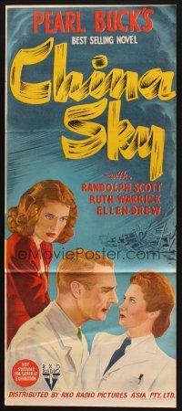 8t456 CHINA SKY Aust daybill '45 Randolph Scott, from Pearl S. Buck's best-selling novel!