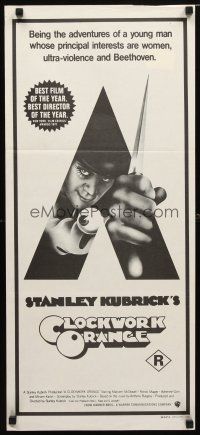8t459 CLOCKWORK ORANGE Aust daybill R70s Kubrick classic, Philip Castle art of Malcolm McDowell!