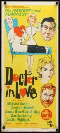 8t486 DOCTOR IN LOVE Aust daybill '61 an epidemic of fun & frolic 11 out of 10 doctors recommend!