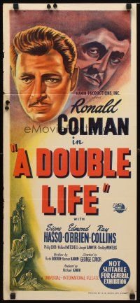 8t489 DOUBLE LIFE Aust daybill '47 film noir, Ronald Colman, Signe Hasso, Shelley Winters!
