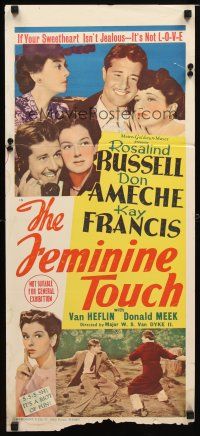 8t520 FEMININE TOUCH Aust daybill '41 Rosalind Russell & Kay Francis cover Don Ameche with kisses!