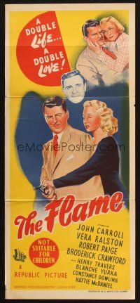8t525 FLAME Aust daybill '47 art of John Carroll w/pistol & Vera Ralston, film noir!