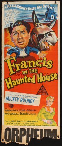 8t533 FRANCIS IN THE HAUNTED HOUSE Aust daybill '56 art of Mickey Rooney w/Francis the talking mule!