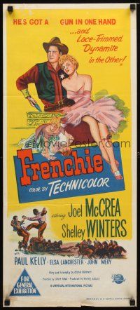 8t534 FRENCHIE Aust daybill '51 sexy lace-trimmed Shelley Winters with sheriff Joel McCrea!