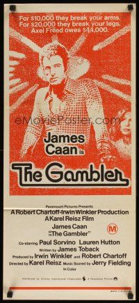 8t541 GAMBLER Aust daybill '74 James Caan is a degenerate gambler who owes the mob $44,000!