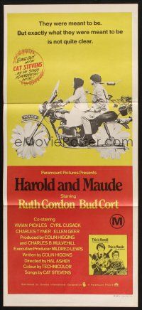 8t562 HAROLD & MAUDE Aust daybill '71 Ruth Gordon, Bud Cort is equipped to deal w/life!