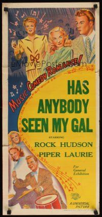 8t563 UNIVERSAL stock Aust daybill 1950s Rock Hudson, Piper Laurie, Coburn, Has Anyone Seen My Gal!