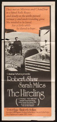 8t572 HIRELING Aust daybill '73 Robert Shaw as chauffeur to pretty Sarah Miles!