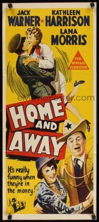 8t574 HOME & AWAY Aust daybill '56 Jack Warner, Kathleen Harrison, Lana Morris, stone litho art!