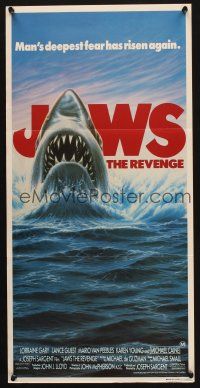8t605 JAWS: THE REVENGE Aust daybill '87 great artwork of shark, man's deepest fear has risen!