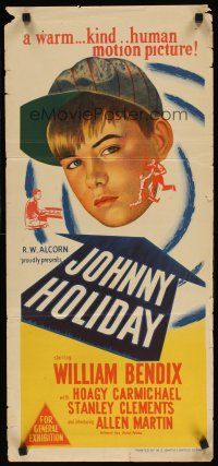 8t610 JOHNNY HOLIDAY Aust daybill '50 introducing Allen Martin, warm, kind, human motion picture!