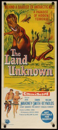 8t625 LAND UNKNOWN Aust daybill '57 a paradise of hidden terrors, great dinosaur art!