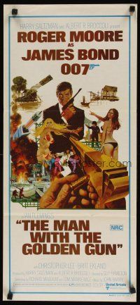 8t665 MAN WITH THE GOLDEN GUN Aust daybill '74 Roger Moore as James Bond by Robert McGinnis!