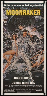 8t686 MOONRAKER Aust daybill '79 art of Roger Moore as James Bond & sexy Lois Chiles by Goozee!