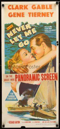 8t701 NEVER LET ME GO Aust daybill '53 romantic close up art of Clark Gable & sexy Gene Tierney!
