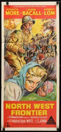8t712 NORTH WEST FRONTIER Aust daybill '60 Lauren Bacall & soldier Kenneth More, Flame Over India!