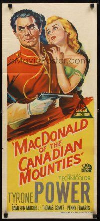 8t747 PONY SOLDIER Aust daybill '53 Royal Canadian Mountie Tyrone Power & sexy Penny Edwards!