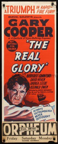 8t758 REAL GLORY Aust daybill R50s Gary Cooper, the story of a U.S. Army doctor's adventures!