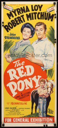 8t761 RED PONY Aust daybill '49 stone litho Robert Mitchum & Myrna Loy, written by John Steinbeck!