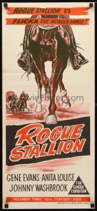 8t779 ROGUE STALLION Aust daybill '50s Gene Evens, Anita Louise, cool stone litho art of horse!