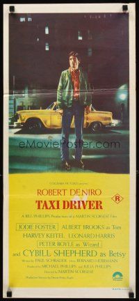 8t859 TAXI DRIVER Aust daybill '76 classic art of Robert De Niro by cab, directed by Scorsese!