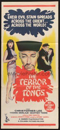8t861 TERROR OF THE TONGS Aust daybill '61 Asian villain Christopher Lee, drug-crazed assassins!