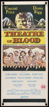 8t864 THEATRE OF BLOOD Aust daybill '73 great art of puppet masters Vincent Price & Diana Rigg!