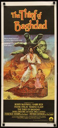 8t870 THIEF OF BAGHDAD Aust daybill '78 cool art of top stars on flying carpet + genie!