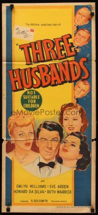 8t877 THREE HUSBANDS Aust daybill '50 the story of how they grew suspicious!