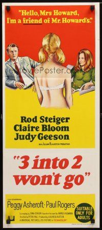 8t878 THREE INTO TWO WON'T GO Aust daybill '69 Rod Steiger, Claire Bloom, Judy Geeson!