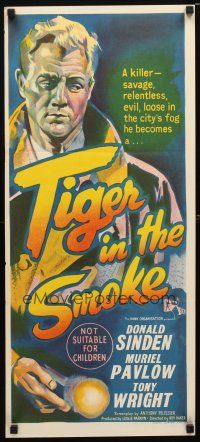 8t881 TIGER IN THE SMOKE Aust daybill '56 Donald Sinden, Muriel Pavlow, Tony Wright, cool art!