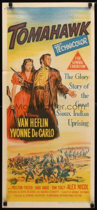 8t894 TOMAHAWK Aust daybill '51 art of Van Heflin & Yvonne De Carlo in the great Sioux uprising!