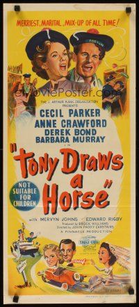 8t896 TONY DRAWS A HORSE Aust daybill '50 Cecil Parker in merriest, marital, mix-up of all time!