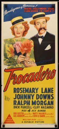 8t904 TROCADERO Aust daybill '44 great close up romantic art of Rosemary Lane & Johnny Downs!