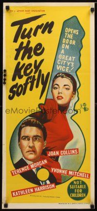 8t906 TURN THE KEY SOFTLY Aust daybill '53 stone litho art of trampy Joan Collins, Terence Morgan!