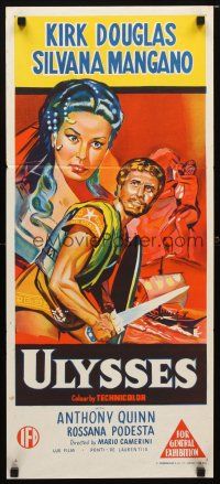 8t910 ULYSSES Aust daybill '55 cool art of Kirk Douglas & sexy Silvana Mangano!