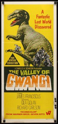 8t923 VALLEY OF GWANGI Aust daybill '69 Ray Harryhausen, cool image of cowboys battling dinosaurs!