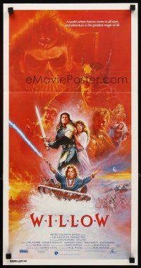 8t978 WILLOW Aust daybill '88 George Lucas & Ron Howard directed, fantasy art by Bysouth!