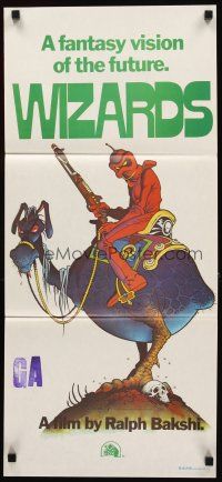 8t982 WIZARDS Aust daybill '77 Ralph Bakshi directed, cool fantasy art by William Stout!