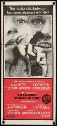 8t986 WOMEN IN LOVE Aust daybill '69 Ken Russell, D.H. Lawrence, Glenda Jackson, wild image!