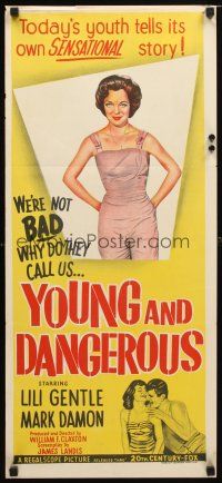 8t997 YOUNG & DANGEROUS Aust daybill '57 bad hot-rod guys tangling over juke box cuties!