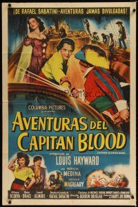 8t019 FORTUNES OF CAPTAIN BLOOD Spanish/U.S. 1sh '50 swashbuckler Louis Hayward, sexy Patricia Medina