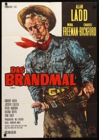 8t228 BRANDED German R60s Goetze art image of tough cowboy Alan Ladd with gun in hand!