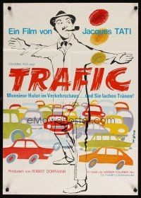 8t290 TRAFFIC German '71 great different art of Jacques Tati as Mr. Hulot by Feiglova!
