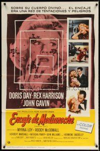 8t023 MIDNIGHT LACE Spanish/U.S. 1sh '60 Harrison, John Gavin, fear possessed Doris Day as love once had!