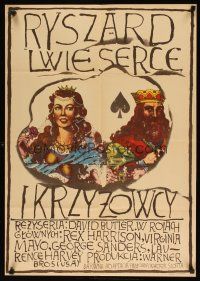 8t090 KING RICHARD & THE CRUSADERS Polish 23x33 '54 Rex Harrison, Virginia Mayo, Mucha art!